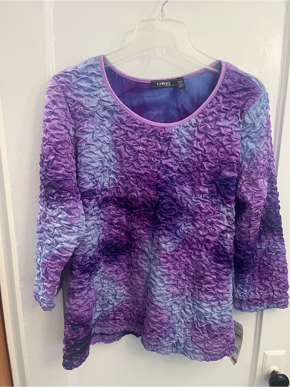 Elementz Purple and Lavender Ruched Tie-Dye Long Sleeve Top